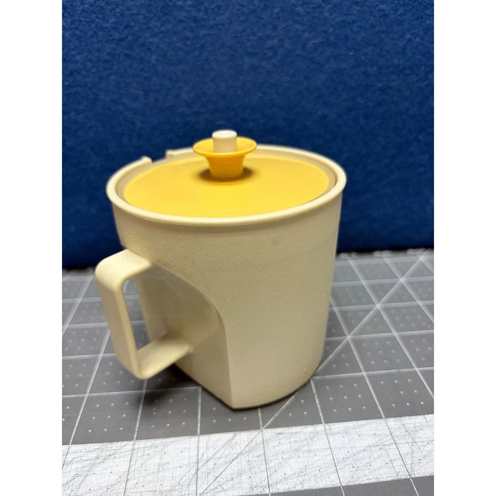 Tupperware Sugar Bowl Creamer Yellow 1415 8 Dual Handle Retro Kitchenware